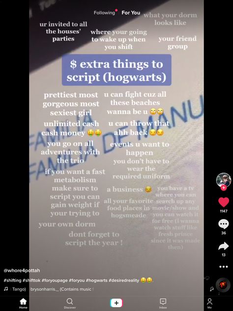 Harry Potter Script, Script Ideas, Dr Script, Shifting Script, Manifesting Tips, Scripting Ideas, Reality Shifting, Hogwarts, Harry Potter