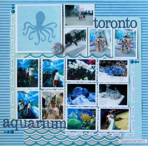 toronto aquarium | Diana Poirier - Scrapbook.com Toronto Scrapbook Layouts, Aquarium Scrapbook Pages, Aquarium Scrapbook Layouts, Mountain Scrapbook, Toronto Aquarium, Lifebook Ideas, Trip Scrapbook, Scrapbook Family, Aquarium Pictures