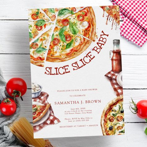 Slice Slice Baby, Baby Pizza, Slice Pizza, Bunny Invitations, Pizza And Beer, Gender Neutral Baby Shower Invitations, Pizza Slice, Pizza Party, Gender Neutral Baby Shower