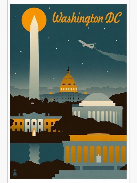 "Washington DC Retro Poster " Sticker by DigiArtyst | Redbubble Retro Basement, Washington Dc Travel, Wood Postcard, Dc Travel, Retro Travel Poster, Photo Posters, Hanging Art, Travel Poster, Vintage Travel