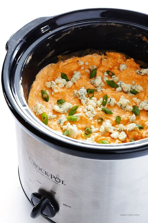 Slow Cooker Buffalo Chicken Dip - Gimme Some Oven Slow Cooker Buffalo Chicken Dip, Slow Cooker Dips, Slow Cooker Buffalo Chicken, Buffalo Chicken Dip Crock Pot, Crockpot Buffalo Chicken, Slow Cooker Appetizers, Chicken Dip Recipe, Buffalo Chicken Dip Recipe, Cooking Chicken To Shred