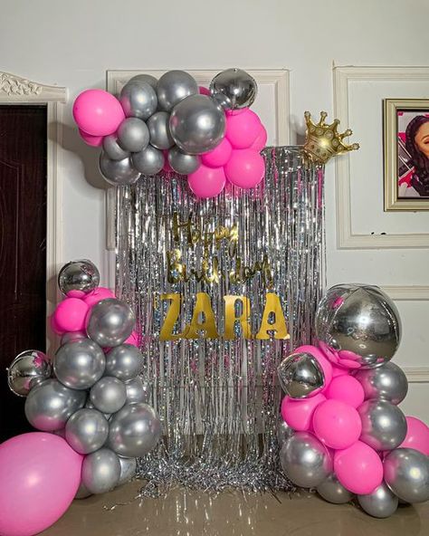 Pink Balloon Backdrop, Farewell Party Decorations, Bridal Room Decor, Silver Party Decorations, Bridal Room, Farewell Party, Moms Birthday, Silver Decor, Balloon Backdrop