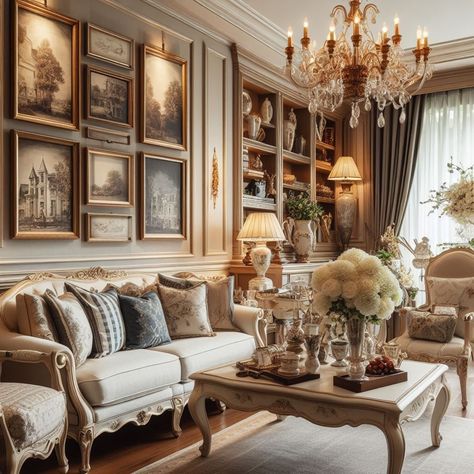 Small Classic Living Room, Traditional Home Decor Ideas, Classic Traditional Living Room, Traditional Living Room Ideas, Formal Living Room Decor, House Concept, Traditional Home Decor, Gold Living Room, English Decor