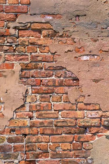 Brown Brick Houses, Glass Block Windows, Painted Brick Walls, Old Brick Wall, Faux Brick Walls, Brown Brick, Brick Texture, Faux Brick, Peeling Paint