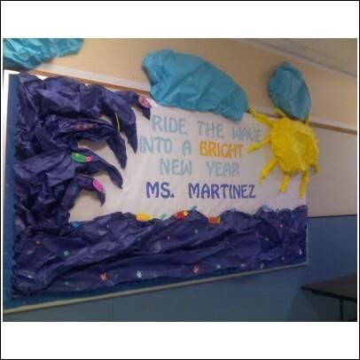 2009-2010  back to school bulletin board Wave Bulletin Board, Waves Bulletin Board, Nautical Bulletin Boards, Pta Bulletin Boards, Beach Theme Classroom, Nautical Classroom, Preschool Boards, January Bulletin Boards, Winter Crafts Preschool