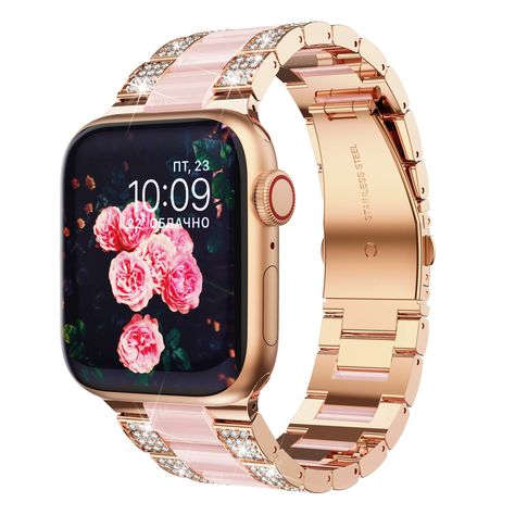 PRICES MAY VARY. Compatible Models : Eye-catching sparkly resin watch band compatible for Apple Watch Series 10 42mm/ 41mm Series 9 8 7/ Apple Watch SE 40mm Series 6 5 4/ Series 3 38mm. Crafted combination of resin and stainless, makes your watch looks more high-end and luxury. Excellent Craftsmanship : Fashionable Exclusive Design for You! Premium quality stainless metal and high quality resin with small sparkle rhinestones embellishment.This watch bracelet makes your watch look more classy and High End Gifts, Watches Pink, Resin Watch, Apple Watch Bands Fashion, Apple Watch Se, Gold Apple Watch, Apple Watch 42mm, Counter Decor, Bathroom Counter