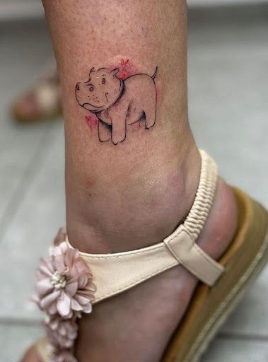 Hippo Tattoo Cute, Simple Hippo Tattoo, Cute Animal Tattoo Ideas, Cute Hippo Tattoo, Hippopotamus Tattoo, Claire Tattoo, Hippo Tattoo, Cartoon Hippo, Pawprint Tattoo