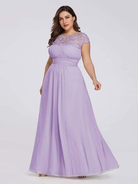 Formal Dresses Lavender, Blue Dresses Plus Size, Lavender Formal Dress, Formal Dress Plus Size, Dress For Plus Size, Cap Sleeve Evening Gowns, Neon Prom Dresses, Plus Size Evening Gown, Lavender Dress