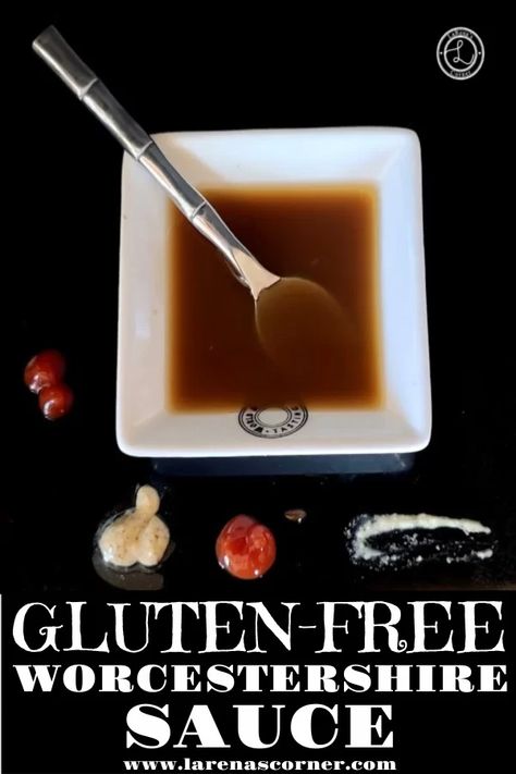 Gluten-Free AKA Worcestershire Sauce pictured is a small square bowl of sauce with ketcup and mustard surrounding it. Worchester Sauce, Gluten Free Worcestershire Sauce, Worcestershire Sauce Recipes, Homemade Horseradish, Soy Sauce Substitute, Keto Bbq Sauce, Anchovy Paste, Flavored Vinegars, Chicken Wing Sauces