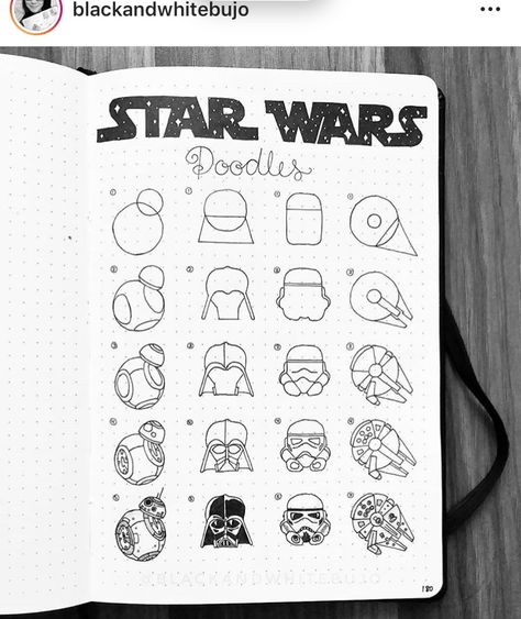 Star Wars Doodles, Sketchbook Ideas Easy, Doodle Tutorial, Star Wars Art Drawings, Easy Art Lessons, Drawing Stars, Star Wars Character, Star Wars Drawings, Galaxy Art