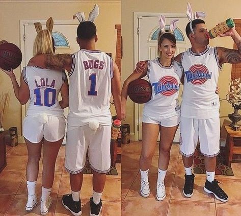 Bugs And Lola Costume, Tune Squad Costume, Lola Bunny Costume, College Halloween Costume Ideas, College Halloween Costume, Bugs And Lola, Ball Costume, Popular Halloween Costumes, Diy Couples Costumes