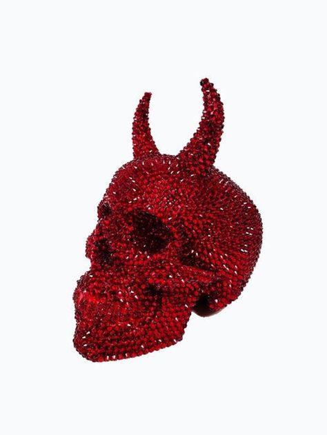 Handmade Devil Rhinestone Skull The Devil Rhinestone Skull is Handmade to order using the finest Plaster of Paris.  It is then covered, by hand, with over 3000 Rhinestones.  Although it takes a long time to do and requires a LOT of patience, the end result is totally worth it! Skull Dimensions (approx) Width : 14 cm Height : 15cm Depth : 20cm Weight : 2 kg This Skull is handmade to order. Each Rhinestone is hand glued by myself and therefore it can take up to 2 weeks for a custom Rhinestone Skul Scorpion Halloween, Red Maple Tree, Rhinestone Skull, Custom Rhinestone, Collage Elements, Gem Art, Creative Candles, Plaster Of Paris, Red Maple