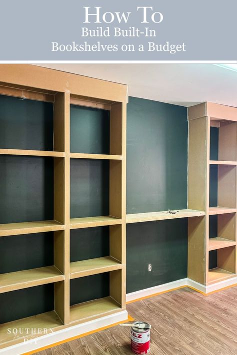 How to Build Built In Bookshelves on a Budget  Easily build custom built in bookshelves on a budget using MDF  DIY bookshelves, budget-friendly, custom design, MDF tutorial, built-in design, easy construction, affordable project, step-by-step guide, creative solutions, home improvement