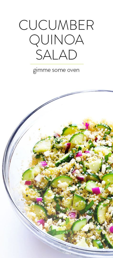 Cucumber Quinoa Salad | Gimme Some Oven Cucumber Quinoa Salad, Gimme Some Oven, Quinoa Salad Recipes, Cucumber Recipes, Quinoa Recipes, Summer Dinner, Quinoa Salad, Cucumber Salad, Fresh Basil