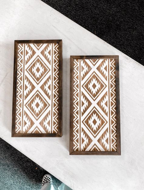 birchandhome - Etsy Miter Joinery, Southwestern Artwork, Aztec Wall Decor, Van Exterior, Wall Decor Western, White Wood Stain, Southwestern Wall Decor, Wall Headboard, Aztec Wall Art