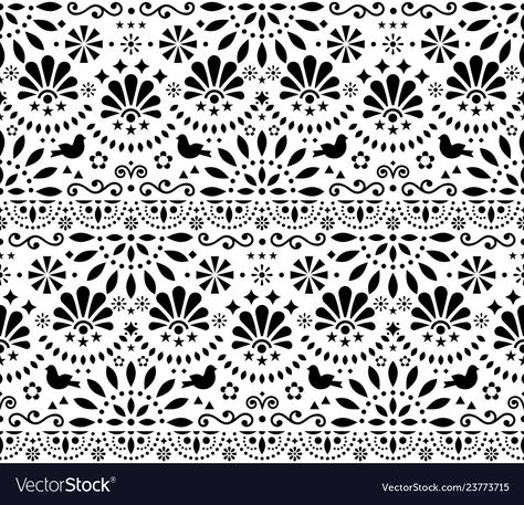 Mexican folk art seamless pattern Royalty Free Vector Image Mexican Design Pattern, Mexican Textiles Pattern, Birds Black And White, Traditional Folk Art, Mexican Pattern, Mexican Textiles, Mexican Designs, Floral Drawing, Pattern Tattoo