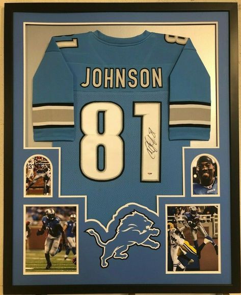 Calvin+Johnson+Signed+Autographed+Detroit+Lions+Framed+Jersey+BECKETT Detroit Lions Man Cave Ideas, Detroit Lions Man Cave, Boys Football Bedroom, Male Room Ideas, Dream Man Cave, Football Bedroom, Calvin Johnson, Joe Namath, Boys Football