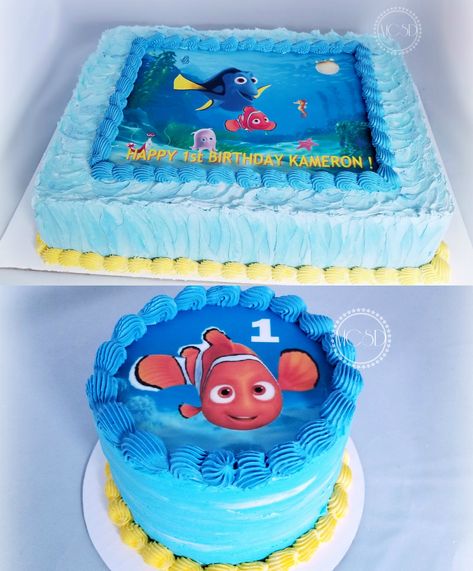 Finding Nemo 1st Birthday Cake & Smash Cake Finding Nemo Smash Cake First Birthdays, Nemo Smash Cake First Birthdays, Finding Nemo Sheet Cake, Finding Nemo Birthday Cake Ideas, Nemo Birthday Party Cake, Finding Nemo Smash Cake, Finding Nemo First Birthday Cake, Nemo Cake Ideas, Finding Nemo 1st Birthday