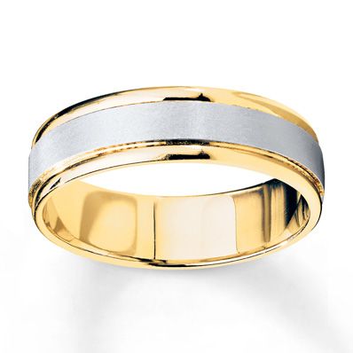 Wedding Band 10K Two-Tone Gold 6mm - 25228520099 - Kay Jared The Galleria Of Jewelry, Yellow Gold Wedding Band, Size 10 Rings, Mens Wedding Rings, Gold Wedding Band, Silver Wedding, Mens Wedding Bands, Wedding Men, Bridal Rings