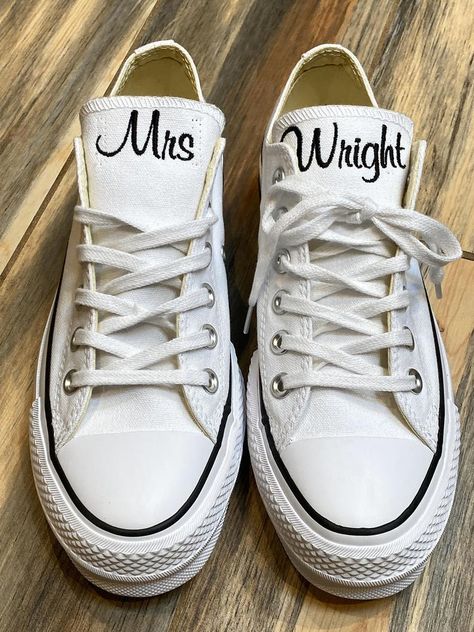 Bride Sneakers, Embroidered Sneakers, Bling Converse, Converse Platform, Ribbon Laces, Low Top Converse, Wedding Sneakers, Converse Low Tops, Groom Shoes