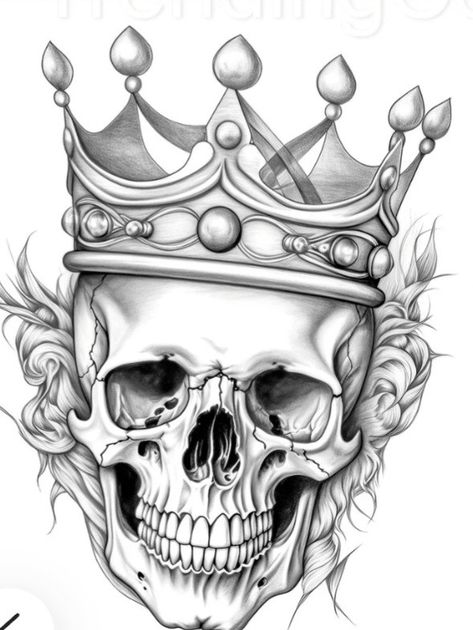 Skull With Crown, Skull Sketch, Tattoo Skull, Skulls Drawing, Crown Tattoo, Skull Tattoo Design, Skull Drawing, Human Skull, Grayscale Coloring