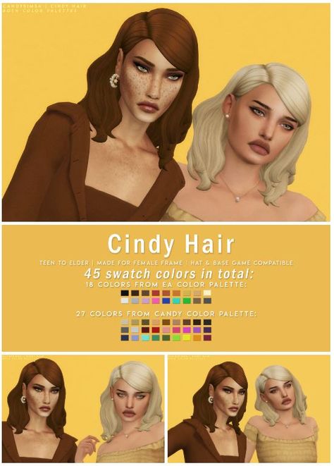 Sims 4 Cc Mint, Sims4 Hair Maxis Match, Sims 4 Hairstyles Cc, Candy Color Palette, Medium Hairstyle, Old Candy, Cc Folder, Mint Hair, Hat Base