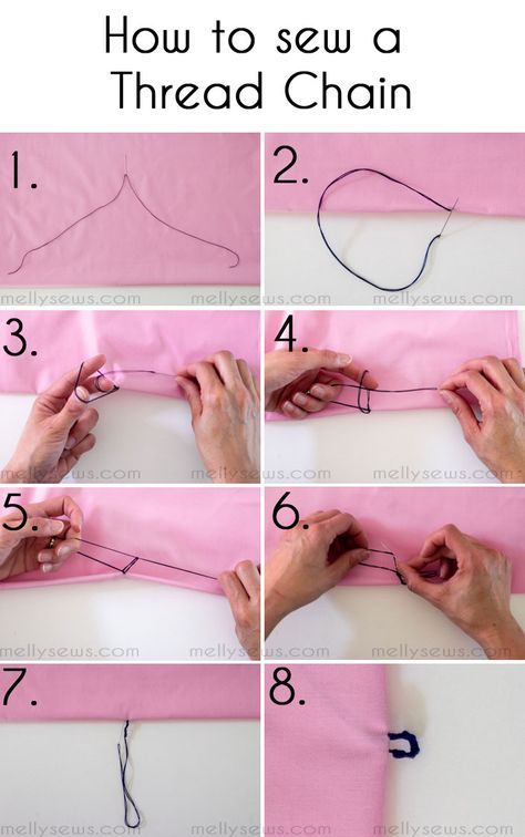 How to hand sew a thread chain - useful for belt loops or button loops - DIY tutorial by Melly Sews Sew Techniques, Stitching Hacks, Ruined Clothes, Melly Sews, Thread Chains, Sewing Pins, Hand Sewing Projects, Thread Up, Crochet Chain