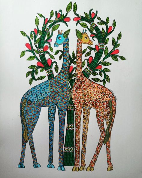 Modern Madhubani Art, Gond Painting Folk Art, Gonda Art, Kalamkari Art, Gond Art, Gond Painting, Rajasthani Art, Contemporary Folk Art, Boho Art Drawings