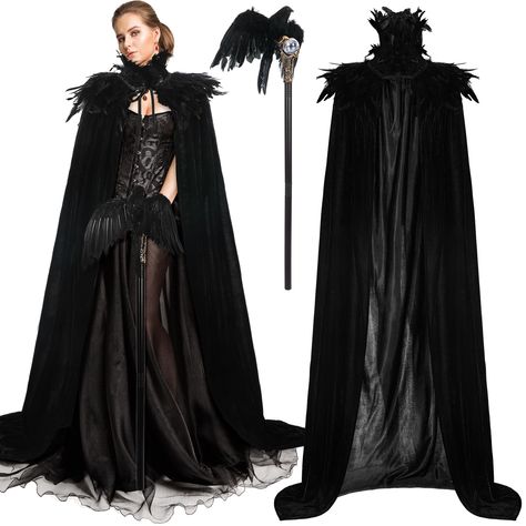 PRICES MAY VARY. Package Content: you will receive 1 black feather high collar cape, 1 fake crow, 1 cosplay scepter, these evil black style queen costume accessories are delicate and soft, nice choice for your Halloween costumes, can dress up as a classic charact Portable and Lightweight: steampunk feather collar cape is made of feather and sheer, The Halloween cosplay scepter is made of plastic and can be disassembled, about 30.71 inches/ 78 cm; The fake crow is made of quality feathers, plasti Evil Queen Halloween Costume, Evil Queen Costume, Black Masquerade Mask, Crow Costume, Fashion Costume Halloween, Feather Cape, Gothic Costume, Witch Cosplay, Cape Costume