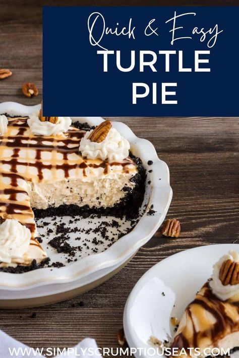 Edwards Turtle Pie Recipe, Turtle Pie Recipe, Turtle Pie, Dessert Cravings, Classic Apple Pie, Easy Pie Recipes, Crunchy Pecans, Easy Cheesecake, Thanksgiving And Christmas