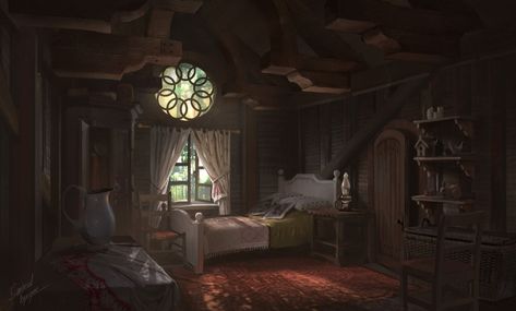 Medieval Bedroom, Knight Dragon, Interior Concept Art, Desenhos Love, Fantasy Bedroom, Urban Exploring, Fantasy Rooms, Medieval Houses, Fantasy Background