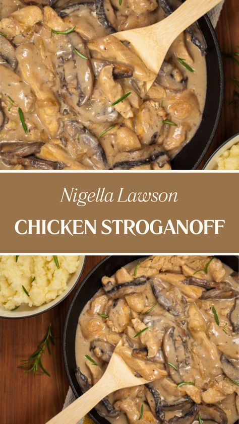 Nigella Chicken Stroganoff Chicken Stroganoff Recipe, Nigella Lawson Recipes, Chicken Stroganoff, Mushroom Stroganoff, Paprika Chicken, Tv Chefs, Stroganoff Recipe, Scottish Recipes, Bbc Good Food Recipes