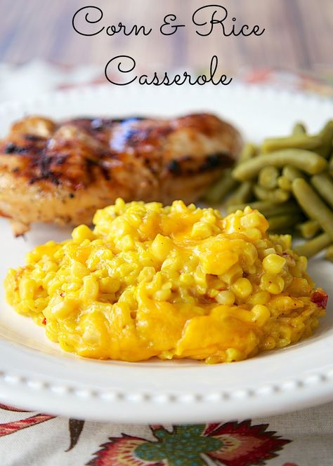 Corn and Rice Casserole - only 4 ingredients! Corn, Rice, Soup & Cheese. It is THE BEST corn casserole I've ever eaten! Can be made ahead of time. Quick side dish recipe! Corn And Rice Casserole, Best Corn Casserole, Soup Cheese, Corn And Rice, Corn Rice, Easter Side Dishes, Rice Casserole Recipes, Quick Side Dishes, Rice Side Dishes