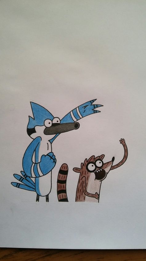 The Regular Show Drawings, Mordecai And Rigby Painting, Regular Show Sketch, Regular Show Drawings, Regular Show Tattoo Ideas, Mordecai And Rigby Tattoo, Regular Show Tattoo, Animation Character Concept, Show Drawing