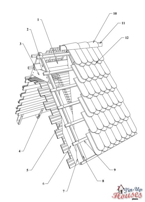 Roof Structure Components for Small Houses | How to Build a Roof | Parts of a Roof Cottage Blueprints, Wood Roof Structure, Wooden House Plans, Micro Cabin, Pyramid Roof, Roof Truss Design, Diy Storage Shed, Timber Battens, Diy Tiny House