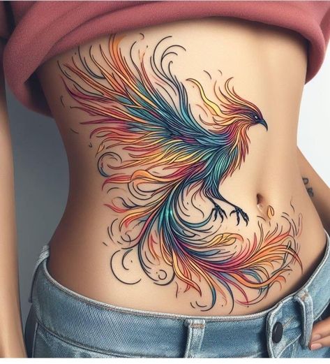 Pretty Hip Tattoos For Women, Colorful Bird Tattoos, Tato Phoenix, Rising Phoenix Tattoo, Phoenix Tattoo Feminine, Stone Shapes, Phoenix Tattoo Design, Tattoo Henna, Tatuaje A Color