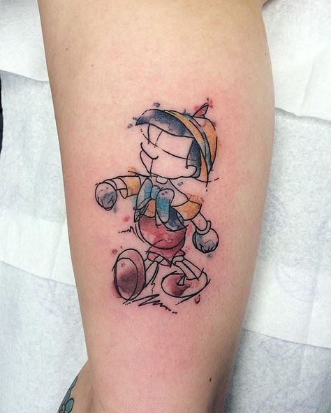 Made at @mikstattoo #tattoo #tattooart #tattooist #tattooartist #tattoodo #disneytattoo #pinocchio #watercolor #watercolortattoo #watercolourtattoo #stencilstuff #eternalink #fusionink @disneytatts @disneytattooart @thebesttattooartists @stencilstuff @fusion_ink @tattoolifemagazine @tattooistartmag @skinart_mag Disney Tangled Tattoo, Disney Watercolor Tattoo, Cute Disney Tattoos, Disney Sleeve Tattoos, Tattoo Disney, Native Tattoos, Armband Tattoos, Fire Tattoo, Disney Tattoo