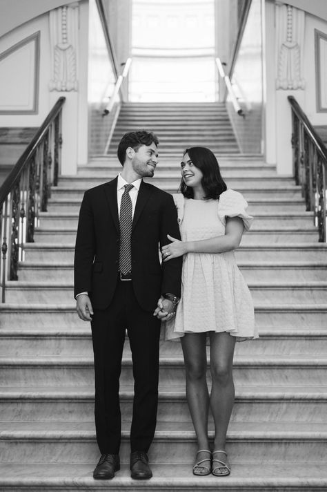 Engagement photo | staircase photos | couples photos Couple Shoot On Stairs, Stair Engagement Shoot, Stairs Couple Photoshoot, Staircase Couple Photoshoot, Staircase Engagement Photos, Engagement Photos On Steps, Engagement Photos On Stairs, Staircase Photos, Staircase Photography