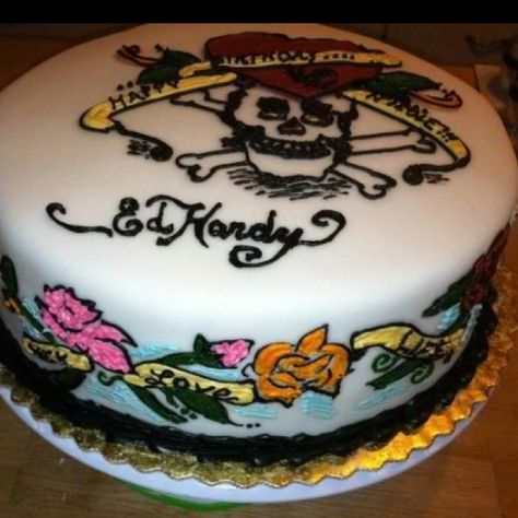 Ed hardy tattoo cake Cheetah Birthday Cakes, Gothic Birthday Cakes, Tattoo Cake, Ed Hardy Tattoos, Funny Birthday Cakes, Cute Baking, Pretty Birthday Cakes, Cute Birthday Cakes, Just Cakes