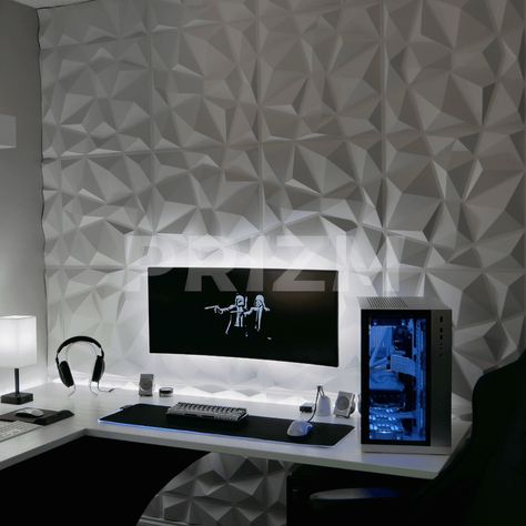 White Wall Paneling, White Video, Hypebeast Room, Textured Wall Panels, Feature Wall Living Room, Accent Wall Colors, Office Man, Wall Panel Design, Wall Panels Bedroom