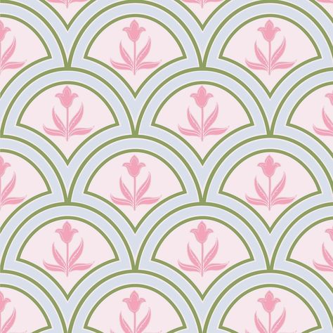 welcome to the family CAIRO 🌸 Available in regular & mini! She comes in 3 beautiful colorways ✨ use code LUCKY15 for 15% off sitewide today & tomorrow only! 🍀 #newarrival #springsale #wallpapersale #wallpaperdecor #bathroomwallpaper #pinkwallpaper #customwallpaper Green And Pink Wallpaper, Pink And Green Pattern, Guest Room Wallpaper, Renter Friendly Wallpaper, Floral Print Wallpaper, Affordable Wallpaper, Block Print Wallpaper, Funky Wallpaper, Scallop Design