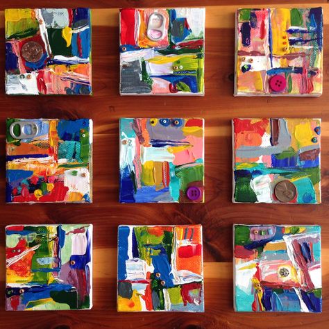 Tiny Abstract Paintings, Abstract Art Ideas, Colourful Paintings, Painting Exhibition, Square Art, Mini Canvas, Colorful Paintings, Abstract Paintings, A Series