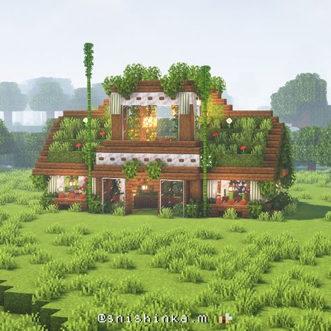 Big Simple Minecraft House, Minecraft Asthetic Houses, Minecraft Empire, Minecraft Decoration Ideas, Minecraft Greenhouse, Greenhouse Aesthetic, Casa Minecraft, Botanical House, Minecraft Small House