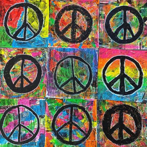 Mrs. Lynes (@mrs_lynes_artists) • Instagram photos and videos Artists Instagram, Peace Painting, Peace Sign Art, Diy Abstract Canvas Art, Splatter Paint, Hippie Peace, Peace Signs, Arts Ed, Hippie Art