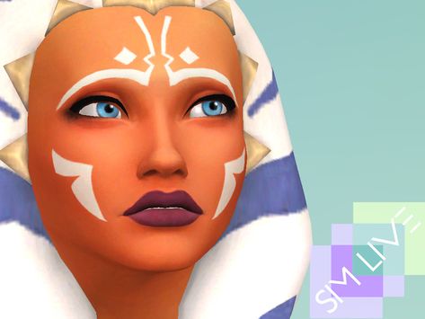 I created this face paint / make up for Ahsoka Tano as a Padawan from Season 3. Maxis Match Found in TSR Category 'Sims 4 Female Costume Makeup' Ts4 Makeup, Ahsoka Tano Cosplay, Female Costume, Galaxy Eyes, Drawing Fashion, Sims Hair, Face Painting Designs, Ahsoka Tano, Star Wars Fan Art