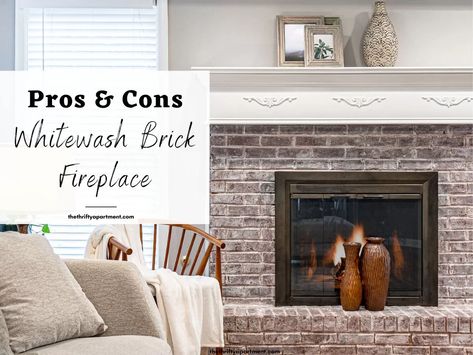 DIY White Wash Brick Fireplace: The Pros and Cons Whitewashed Red Brick Fireplace, Light Whitewash Brick Fireplace, Whitewash Brick Fireplace Before After, White Wash Red Brick Fireplace, White Washing Brick Fireplace, White Wash Fireplace Brick, Diy White Wash Brick, Whitewashing Brick Fireplace, White Washed Brick Fireplace