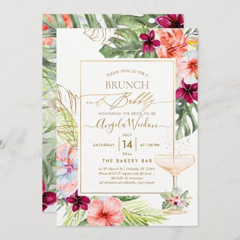 PixDezines H2 Tropical Paradise Brunch Bubbly Invitation Tropical Garden Party, Hibiscus Wedding, Tropical Bridal Shower Invitations, Garden Party Invitations, Wedding Welcome Gifts, Brunch Bubbly, Paradise Flowers, Tropical Bridal Showers, Tropical Bridal