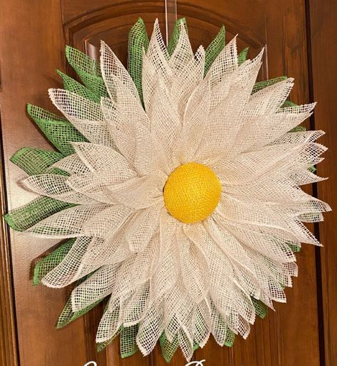 Wreaths Front Door, Burlap Mesh Wreath, Daisy Wreath, Wreath Door Hanger, Yellow Wreath, Purple Wreath, Wreath Flower, All Season Wreath, Blue And White Vase