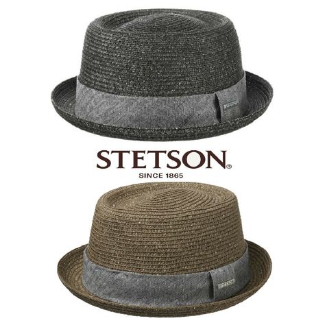 THE HAT COMPANY  STETSON - ROBSTOWN PORK PIE HAT   Characteristically noble. The pork pie hat from Stetson is formed from paper straw which has summer-like qualities and a harmoniously contrasting, mottled look. The fabric trim, which is also mottled but with skilfully contrasted colour, runs around the characteristic straw hat and completes the noble design. A sweatband made of cotton ensures a perfect feeling when worn. With an absorbent lining band made of cotton and a metallic brand emblem. Pork Pie Hats Men, Mens Dress Hats, Pork Pie Hat, Mens Hats Fashion, Stetson Hat, Pork Pie, Well Dressed Men, Dress Hats, Cool Hats