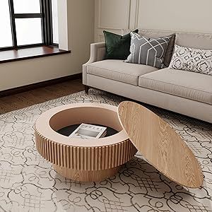 Coffee Table Fluted, Coffee Table Trends, Round Drum Coffee Table, Round Coffee Table With Storage, Round Walnut Coffee Table, Circle Coffee Table, Walnut Coffee Table Modern, Table Trends, Circle Coffee Tables